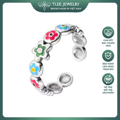 Nhẫn bạc nữ TLEE charm hoa màu kết nối xinh xắn freesize TLEE JEWELRY