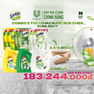 Combo 2 túi / can nước rửa chén sunlight thiên nhiên muối khoáng & lô hội | chanh | matcha trà nhật 3.4kg 3.5kg 3.6kg