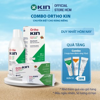 Combo nước súc miệng kem đánh răng ortho kin cho răng niềng, chỉnh nha 500ml/75ml