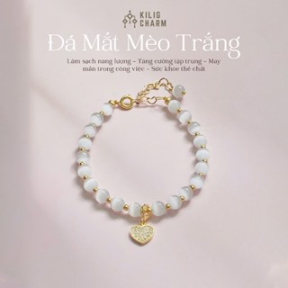 Vòng tay nữ đá mắt mèo trắng thu hút tập trung may mắn, lắc tay mệnh Kim KC05 - KILIG CHARM