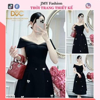 V5083 Váy xòe đen dáng dài trễ vai đính đá sang chảnh [Dolce Viva Colection (DVC)] đầm đen trễ vai xòe dài dự tiệc