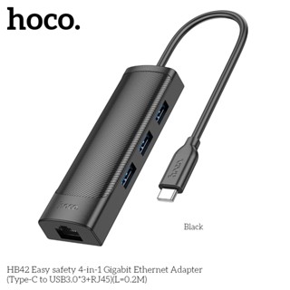 Bộ chuyển đổi Type C ra USB + mạng LAN Hoco HB42 dòng USB3.0, dây cắm dài 20cm, tốc độ truyền dữ liệu max 5Gb