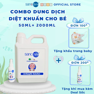 Combo Xịt khuẩn cho bé, khử mùi cho đồ chơi, bình sữa, ti giả công nghệ Italia - Sanodyna Baby (xịt 50ml+can 2L)