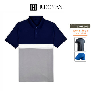 Áo thun polo nam tay ngắn phối màu HUDOMAN form slimfit chất vải cotton CVC co giãn thoáng khí APLPM-0001