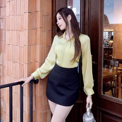 Áo sơ mi lụa thiết kế công sở tay dài vân sọc sang trọng Callene (L2486)