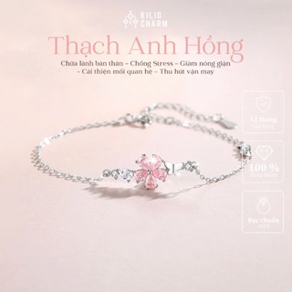 Lắc tay nữ bạc s925 đá thạch anh hồng Sakura and Butterfly, thu hút tình duyên KC08 - KILIG CHARM