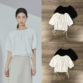 HIPU.VNXK - Áo croptop mixxo cổ tròn tay chuông rút dây eo 2 màu.