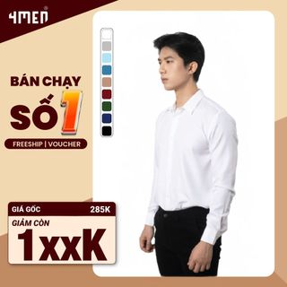 Áo Sơ Mi Nam Dài Tay Đẹp 4MEN SM088 vải lụa chéo hạn chế nhăn, mềm mịn, form regular trơn màu thanh lịch, hiện đại