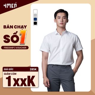Áo Sơ Mi Nam Trơn Tay Ngắn 4MEN SM087 cổ Đức form regular, vải lụa chéo mềm mịn, hạn chế nhăn, thanh lịch, hiện đại