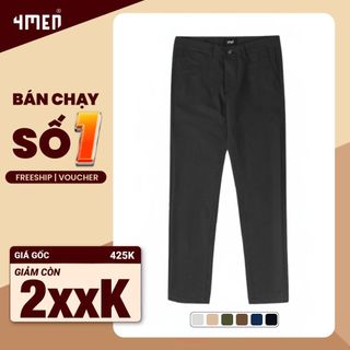 Quần kaki nam trơn 4MEN QK018 form slimfit tôn dáng, vải mềm mại, co giãn tốt, trẻ trung, thanh lịch