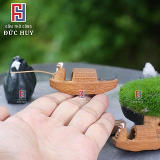 Tượng gốm Lã vọng ngồi thuyền mini 10K / 1 sản phẩm - Phụ kiện trang trí tiểu cảnh - hòn non bộ