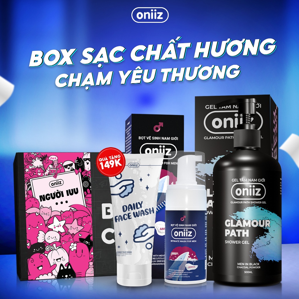 Quà tặng nam giới - Box sạc chất hương Oniiz - Sữa tắm hương nước hoa, bọt vệ sinh nam giới, quà tặng sữa rửa mặt