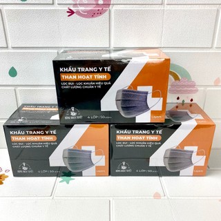 Combo 3 hộp Khẩu trang y tế THAN HOẠT TÍNH Xám 4 lớp kháng khuẩn Bông Bạch Tuyết 50 cái/ hộp