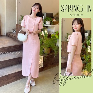 Set váy nữ kèm áo cut out, chân váy đính nút spring-in