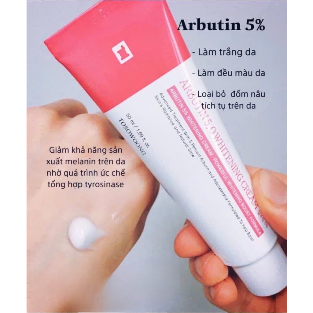 (Hàng công ty)Kem nám Tosowoong  ARBUTIN 5.0 WHITENING CREAM 50ML dưỡng trắng hỗ trợ cải thiện nám s
