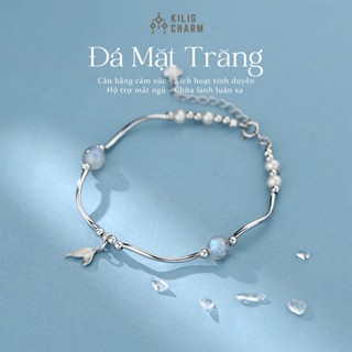 Vòng tay nữ bạc đá mặt trăng charm đuôi cá, lắc tay thiết kế uốn lượn thanh mảnh KC23 - KILIG CHARM