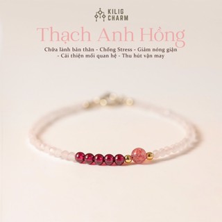 Vòng tay nữ đá thạch anh hồng mix thạch anh dâu và ngọc hồng lựu size mảnh 14cm KC21 - KILIG CHARM