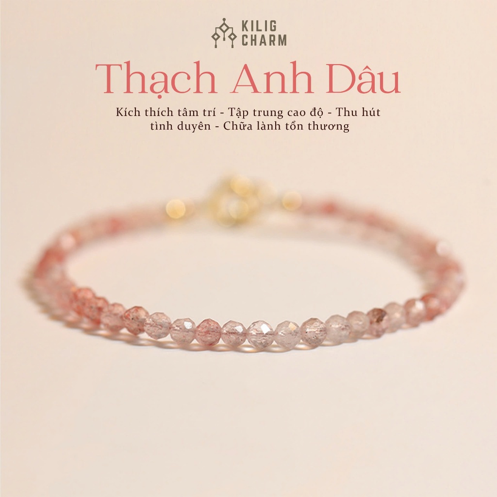 Vòng tay nữ đá thạch anh dâu size mảnh 14cm thu hút năng lượng, tình duyên KC20 - KILIG CHARM