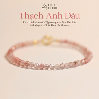 Vòng tay nữ đá thạch anh dâu size mảnh 14cm thu hút năng lượng, tình duyên KC20 - KILIG CHARM