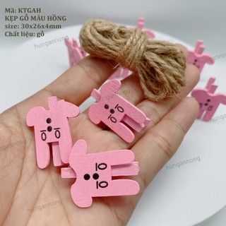 Sét 10 kẹp gỗ hồng trang trí tiệc trẻ em tặng 2 mét dây thừng size 3x 2.6x0.4cm