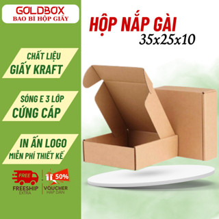 Combo 100 Hộp CARTON Nắp Gài Sẵn Size 35x25x10, Giấy KRAFT Nâu Sóng E 3 Lớp Cứng Cáp Đóng Hàng, Hộp Giấy Gói Hàng