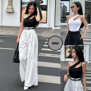 Áo thun form rộng nữ 2 dây bigsize dưới 80kg chất thun gân mịn dáng dài màu đen "quây xéo"