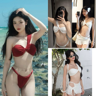 Bikini đồ bơi nữ nơ ngực lệch vai xinh xắn R16
