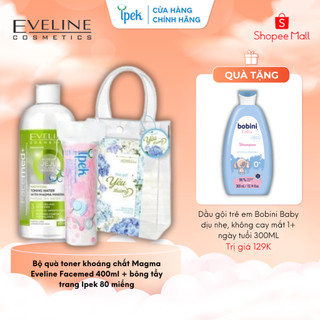 [Tặng dầu gội bé 300ml] Bộ quà toner khoáng chất Magma Eveline Facemed 400ml + & bông tẩy trang Ipek 80 miếng