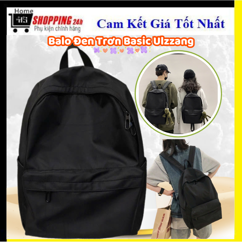 Balo Teen Trơn Ulzzang Thời Trang Chất Liệu Vải Dù, Quai Đeo Có Thể Điều Chỉnh 2 Màu Xanh Đen-Đen