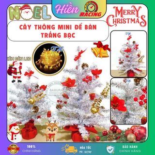 Cây thông noel mini để bàn MÀU TRẮNG BẠC KÈM ĐÈN LED  40cm 50cm Để Bàn trang trí giáng sinh (WSD)