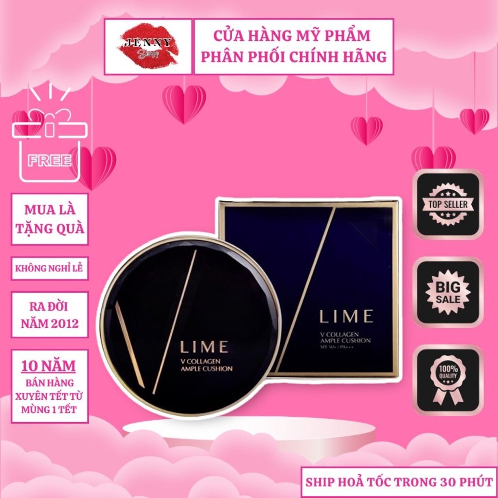 Phấn Nước LIME Real Cover Pink & V Collagen Ample SPF50 PA+++