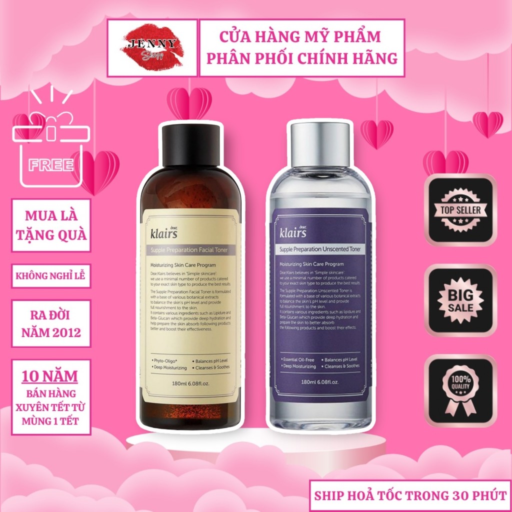 Nước Hoa Hồng Klairs Supple Preparation Toner 180ml, Nước Hoa Hồng Không Mùi Không Cồn Klairs Lành T