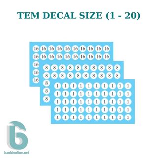 Tem nhãn dán decal hình tròn dạng size số giày dép quần áo từ số 1 - 20 | 1 tờ số lượng 50 con - baobionline