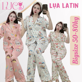 [BIGSIZE 50-80KG] Đồ bộ pizama Lụa LATIN MỊN tay bèo dễ thương sang trọng cho bạn nữ
