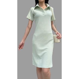 Váy Đầm body polo vải xốp xanh ngọc cổ sơ mi - Lovadova 22D07C004