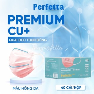 Khẩu Trang YTế Cao Cấp Perfetta Premium 3 Lớp Màu Hồng Nhạt Phủ Nano Đồng Bảo Vệ Tối Ưu (1hộp 40cái)