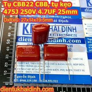 Tụ CBB22 CBB, tụ kẹo 475J 250V 4.7UF (GIÁ CHO 10 tụ) KDE1762