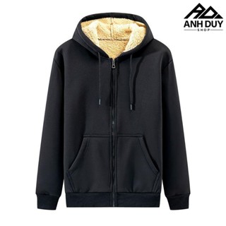 Áo Khoác Nỉ Nam Nữ Lót Lông Cừu Dày Dặn Giữ Ấm Mùa Đông Có Nón ANH DUY SHOP AK101