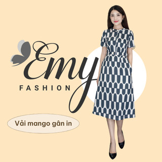 Đầm emy em9421 a ô lập thể xanh đen