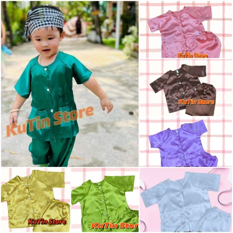 Bà ba cho bé (8-45kg) màu trơn tay ngắn chất phi lụa