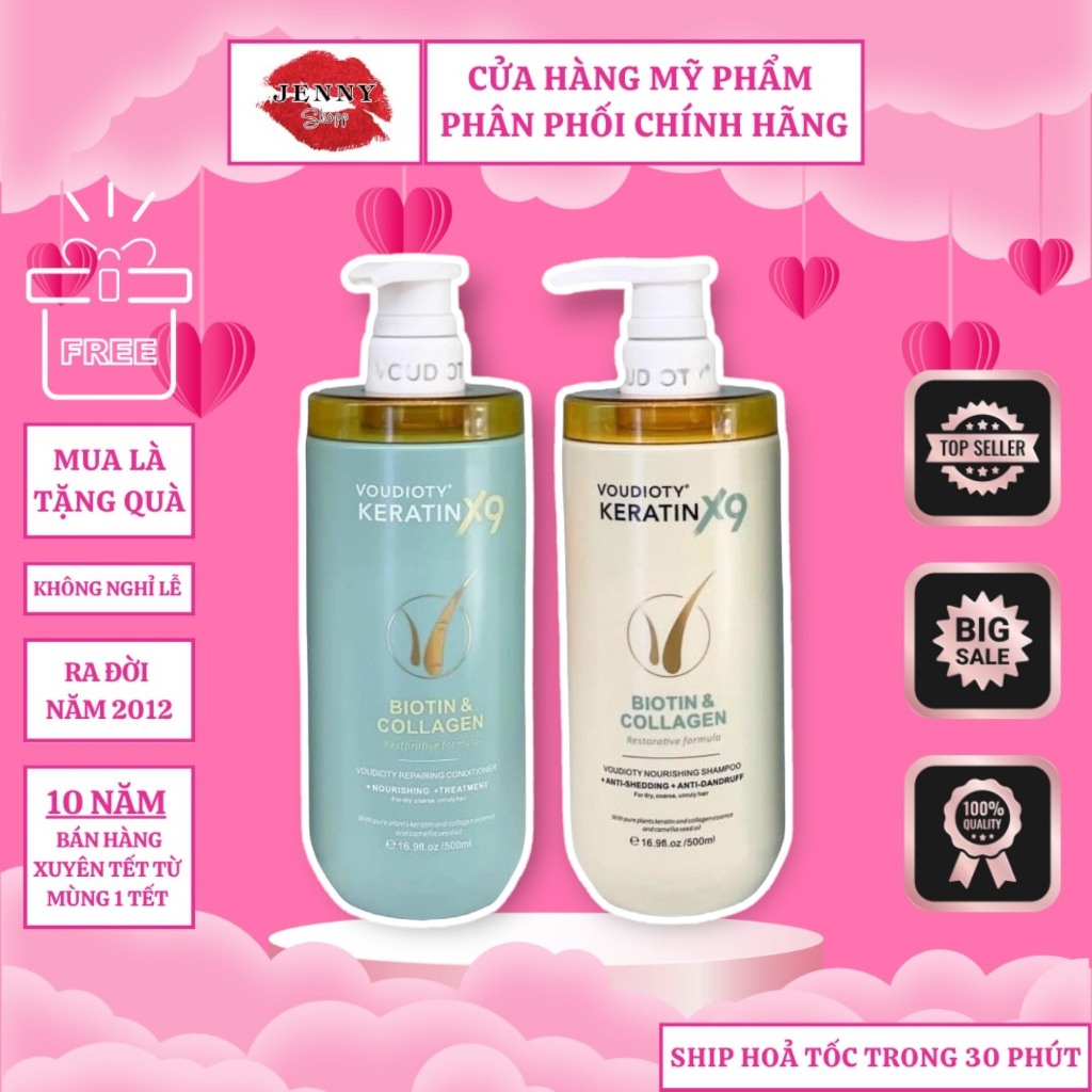 Bộ Dầu Gội Xả Voudioty Keratin X9 Biotin & Collagen 500ml