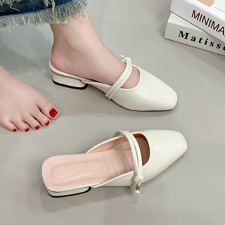 Dép Sandal Nữ mũi vuông đính ngọc Trai Shoes sang trọng cao 3cm 3P Giày Bánh Bèo mã Sục NT Trai 3P