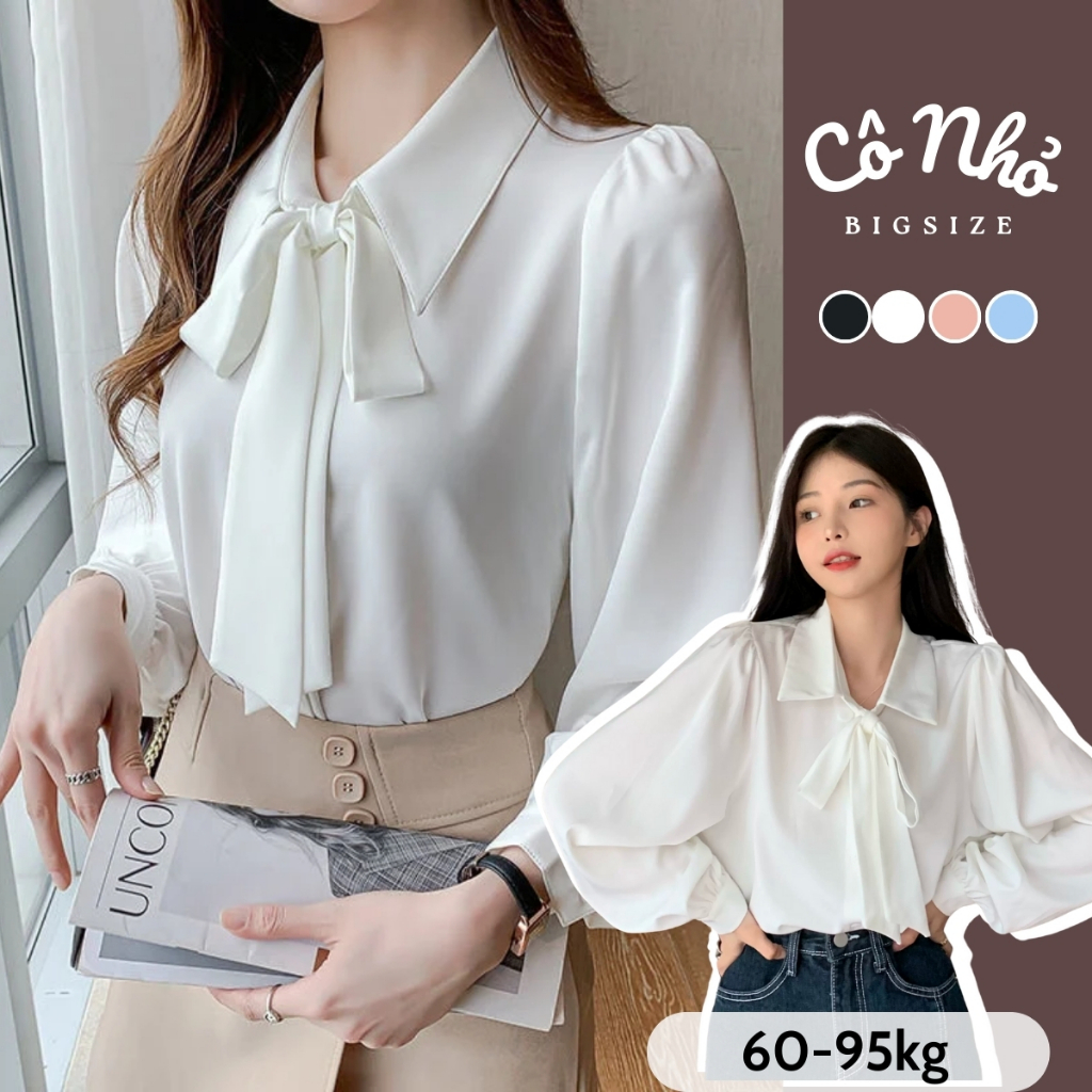  Áo Sơ Mi Bigsize Nữ Tay Dài Somi Công Sở Phối Dây Buộc Nơ Vải Lụa Chéo Mềm Mát SM16 