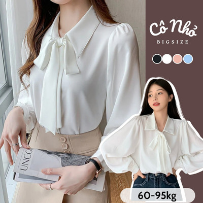 Áo Sơ Mi Bigsize Nữ Tay Dài Somi Công Sở Phối Dây Buộc Nơ Vải Lụa Chéo Mềm Mát SM16