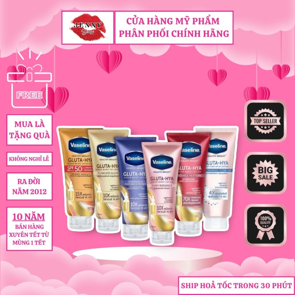 Sữa Dưỡng Thể Trắng Da Vaseline 10X - 50X - Niacinamide Tone Up, dưỡng thể nâng tông chống nắng mùa hè