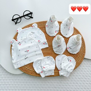 (MS232)Set mũ bao tay chân cao cấp chất liệu peptit Love Papa Love Mama siêu đáng yêu cho bé
