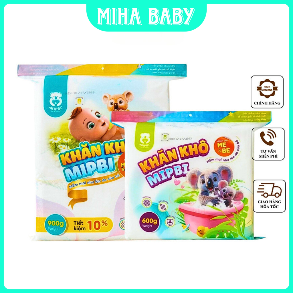 Khăn Vải Khô Đa Năng Mipbi 900 gam, 600 gam cho mẹ và bé sơ sinh hàng cao cấp