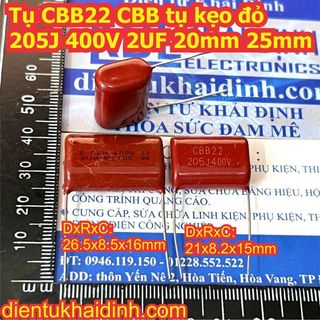 Tụ CBB22 CBB, tụ kẹo 205J 400V 2UF (gói 10 con) kde4110