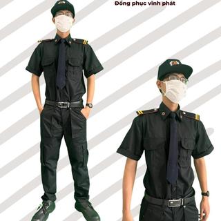 Trọn Bộ Đồng Phục Bảo Vệ, Vệ Sĩ Màu Đen Túi Hộp Tay Ngắn Đẹp Bao Gồm Phụ Kiện Nón, Cầu Vai, Ve Áo, Cà Vạt - Hình thật