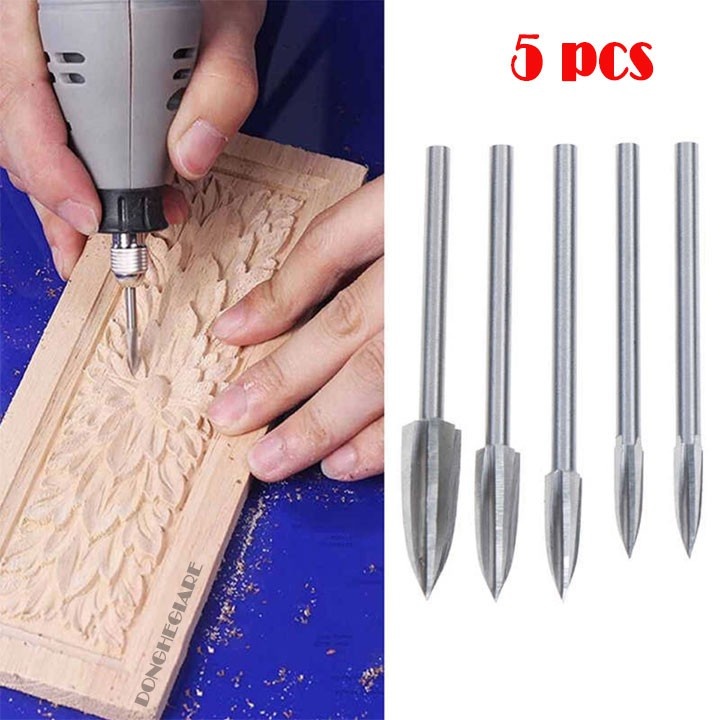 Bộ 5 mũi khắc gỗ gắn cho máy đục gỗ - máy điêu khắc gỗ cầm tay mini ❤️freeship❤️
